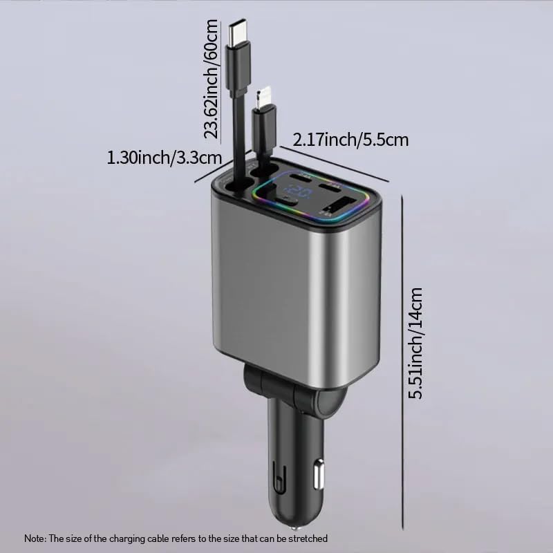 Retractable Car Charger, 120W 5 in 1 Super Fast Charge Car Phone Charger