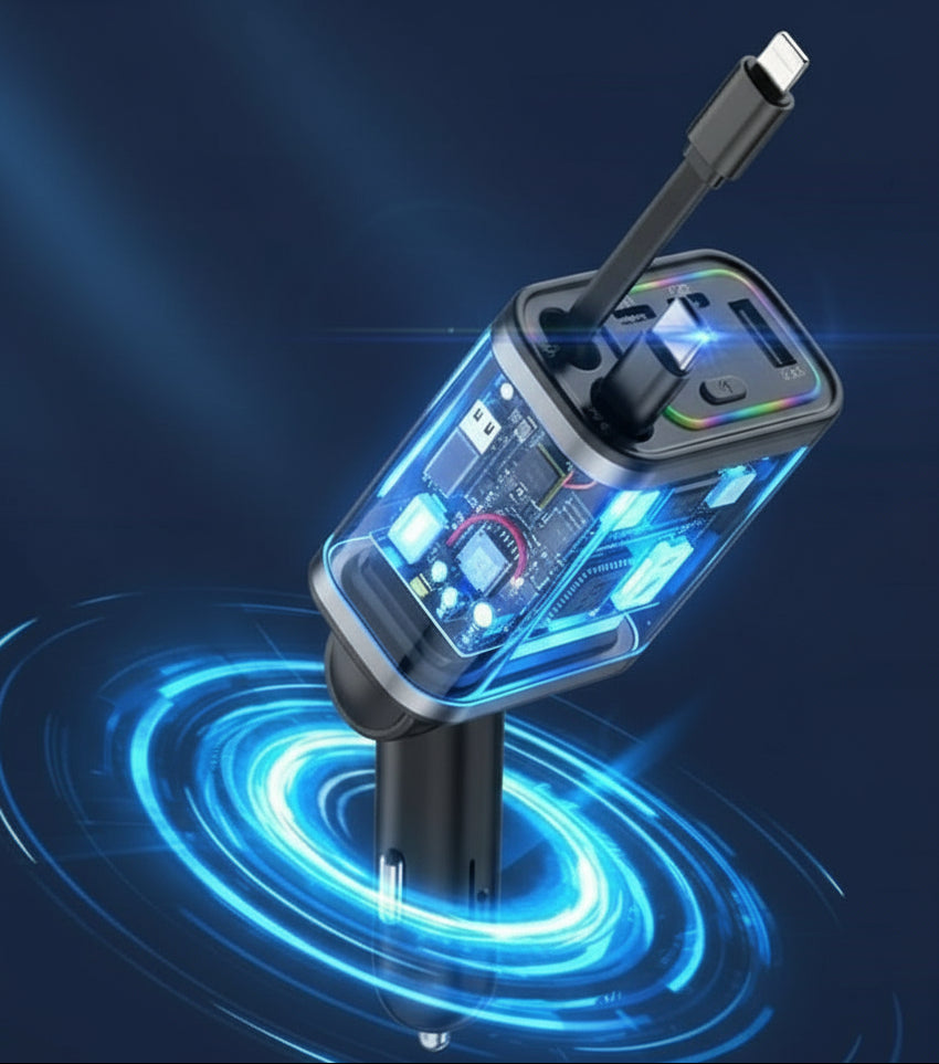 Retractable Car Charger, 120W 5 in 1 Super Fast Charge Car Phone Charger