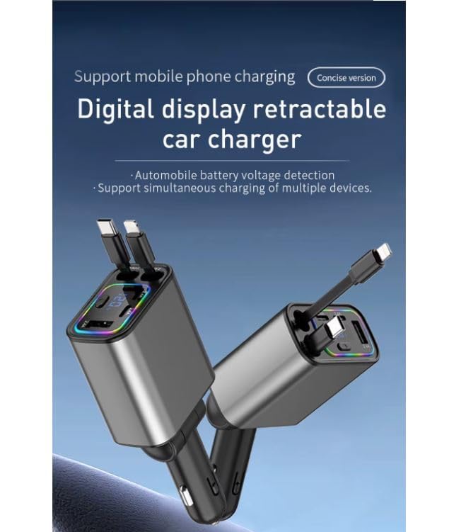 Retractable Car Charger, 120W 5 in 1 Super Fast Charge Car Phone Charger